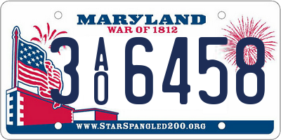 MD license plate 3AO6458