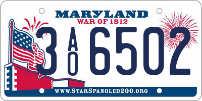 MD license plate 3AO6502