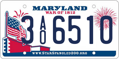 MD license plate 3AO6510
