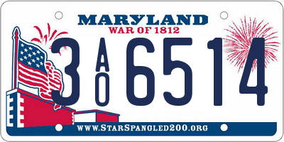 MD license plate 3AO6514