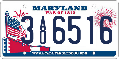 MD license plate 3AO6516