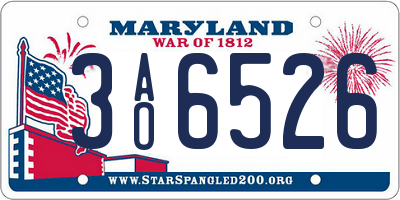 MD license plate 3AO6526