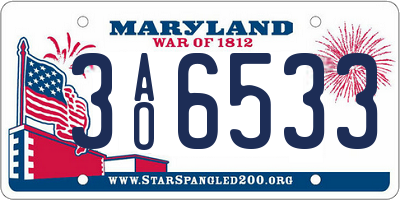 MD license plate 3AO6533