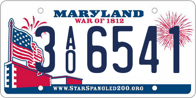 MD license plate 3AO6541
