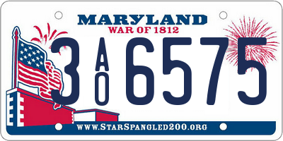MD license plate 3AO6575