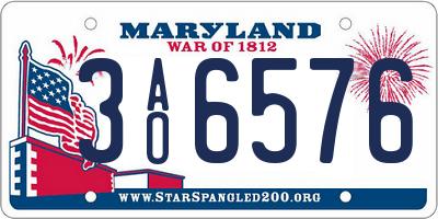 MD license plate 3AO6576