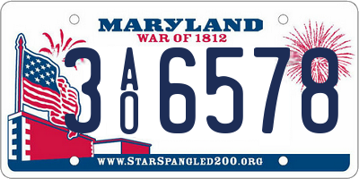 MD license plate 3AO6578
