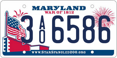 MD license plate 3AO6586