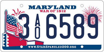 MD license plate 3AO6589