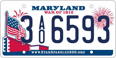 MD license plate 3AO6593