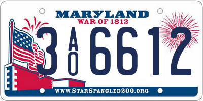 MD license plate 3AO6612