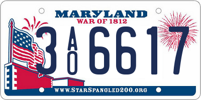 MD license plate 3AO6617