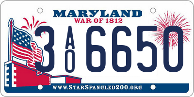 MD license plate 3AO6650