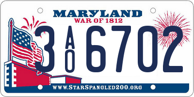 MD license plate 3AO6702