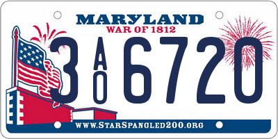 MD license plate 3AO6720