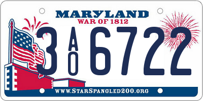 MD license plate 3AO6722