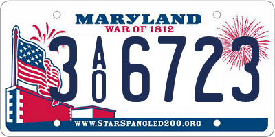 MD license plate 3AO6723