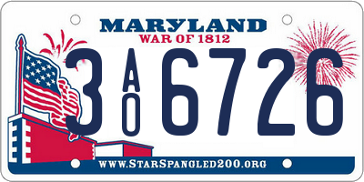 MD license plate 3AO6726