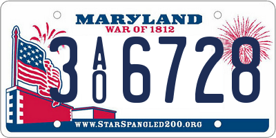 MD license plate 3AO6728