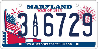 MD license plate 3AO6729