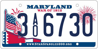 MD license plate 3AO6730