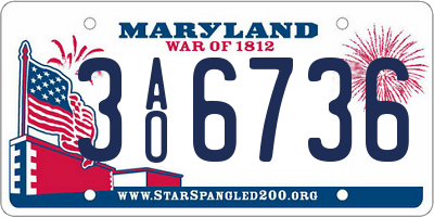 MD license plate 3AO6736