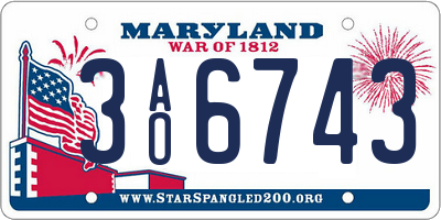 MD license plate 3AO6743