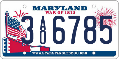 MD license plate 3AO6785