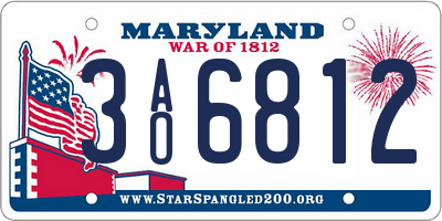 MD license plate 3AO6812