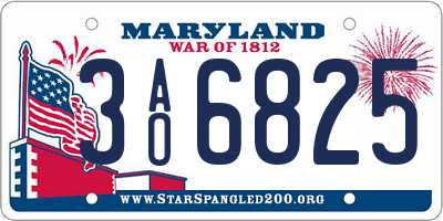 MD license plate 3AO6825