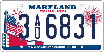 MD license plate 3AO6831