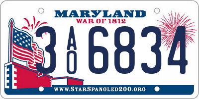 MD license plate 3AO6834