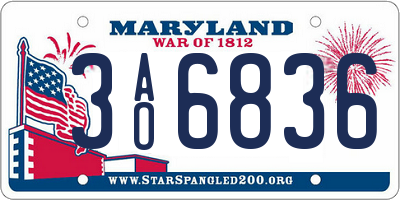 MD license plate 3AO6836