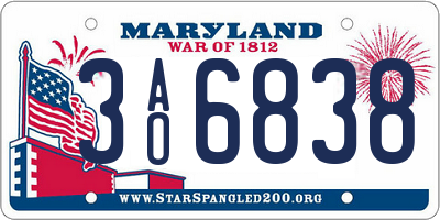 MD license plate 3AO6838