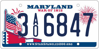 MD license plate 3AO6847