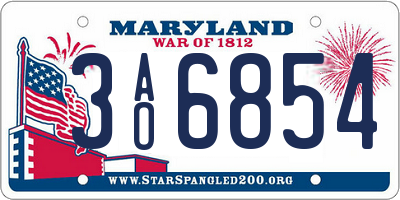 MD license plate 3AO6854