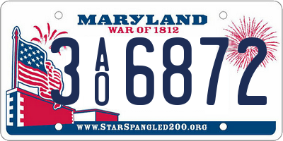 MD license plate 3AO6872