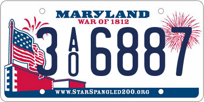 MD license plate 3AO6887