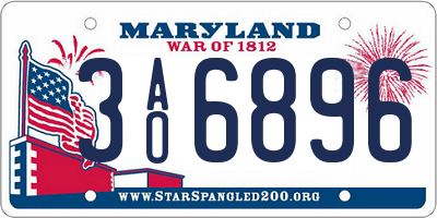 MD license plate 3AO6896