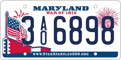 MD license plate 3AO6898