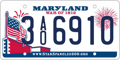 MD license plate 3AO6910