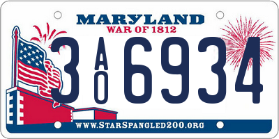 MD license plate 3AO6934