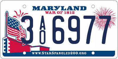 MD license plate 3AO6977