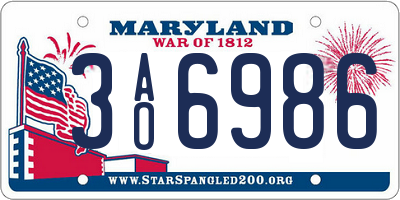 MD license plate 3AO6986