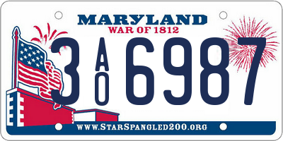 MD license plate 3AO6987