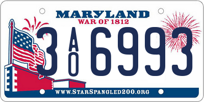 MD license plate 3AO6993