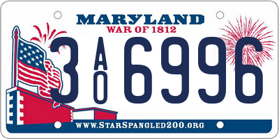 MD license plate 3AO6996