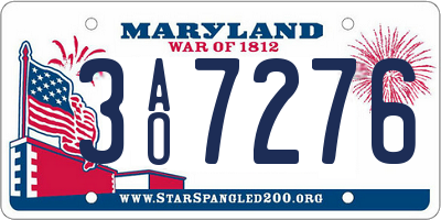 MD license plate 3AO7276