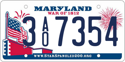 MD license plate 3AO7354