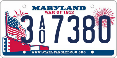 MD license plate 3AO7380